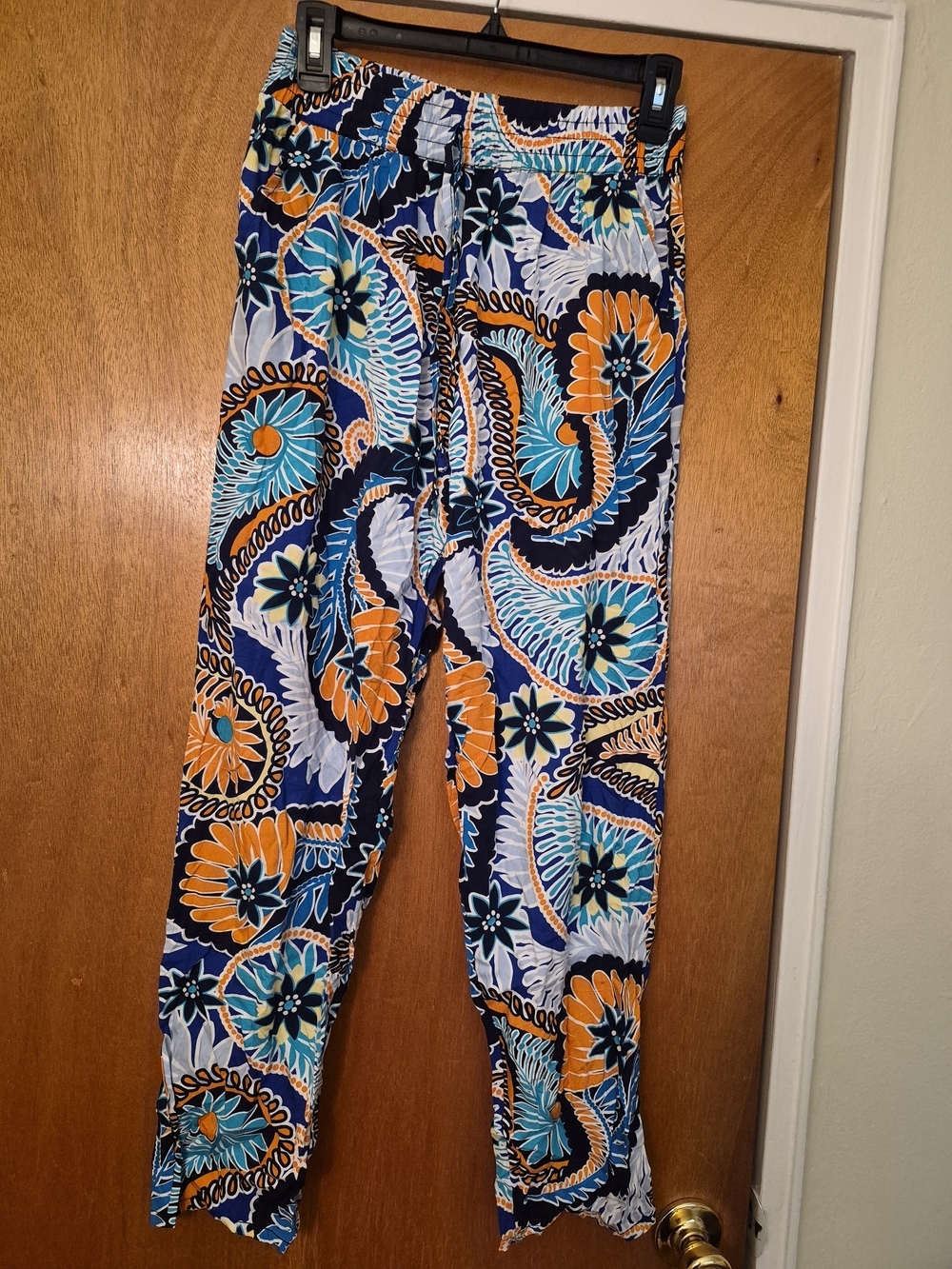 Floral Paisley Print Lounge Pants - Blue & Orange